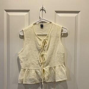 SHEIN Cream Textured Sleeveless Blouse with Tie Details